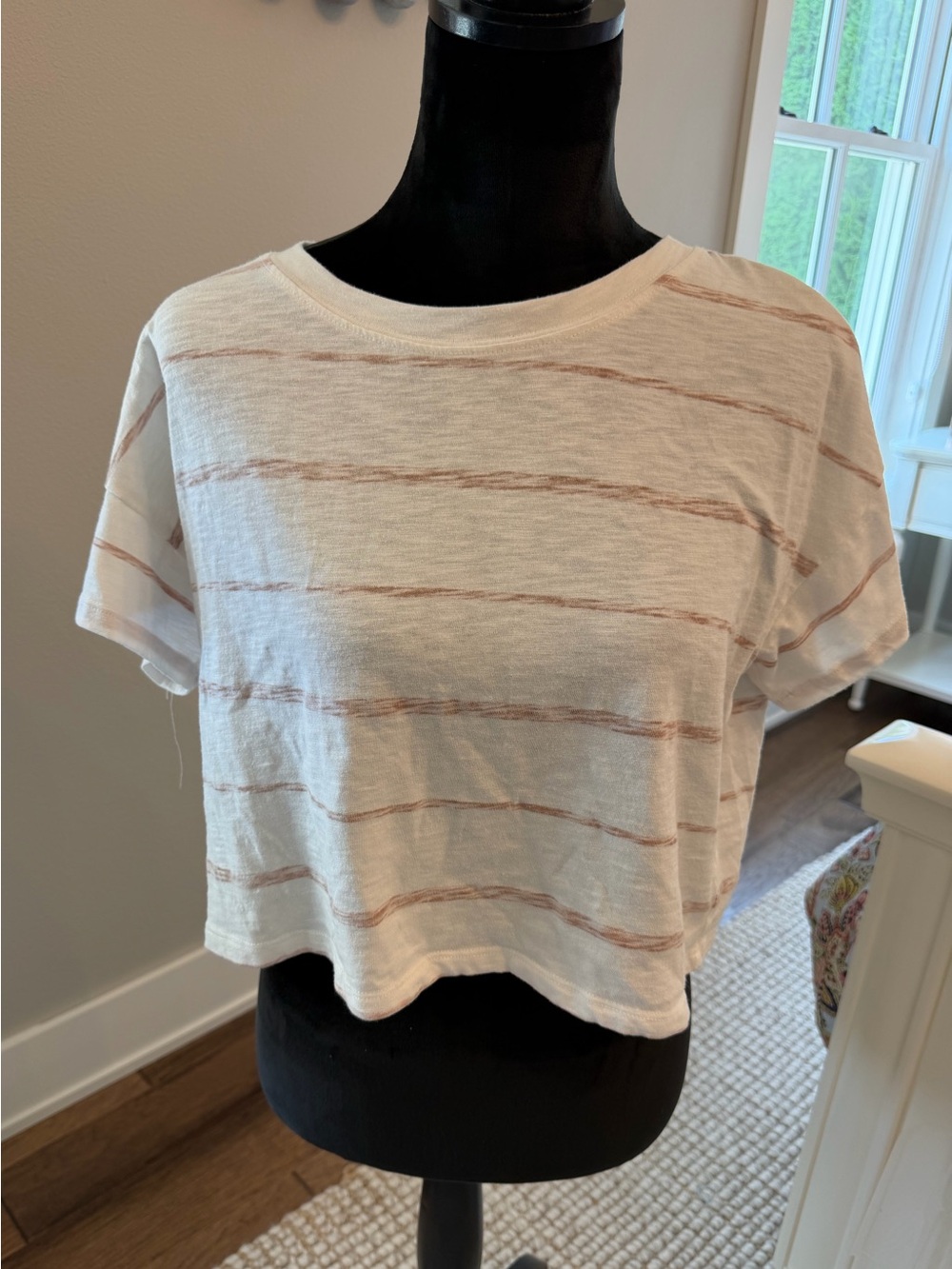 Altar'd State Ivory Cropped Tee with Blush Stripes